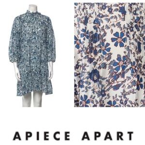 Apiece Apart Blue and White Floral Cotton Long Sleeve Dress Size 0 2493